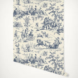 Yeknu  Seasons Toile Navy Wallpaper with farm life style