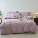 Yeknu  Premium 100% Washed Cotton Yarn-Dyed 4-Piece Duvet Set (1 Duvet Cover + 2 Pillowcases + 1 sheet), Ultra-Soft Bedding Set