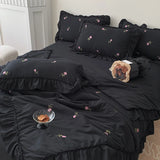 Yeknu  3pcs Rose embroidery Lace Quilt, pillowcase Single Double Summer Air Conditioning Throw Blanket Nap Blanket Thin Quilt