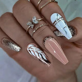 Yeknu  24 PCs Long Pieces of French Glitter Nails with 1 Piece of Jelly Glue and 1 Nail File
