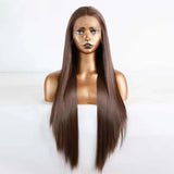 Yeknu  Dark Brown Wig Synthetic Lace Frong Wig Silk Straight Hair Glueless Wig for Women  Long Women'S Wigs Cosplay Chocolate Brown Wig