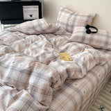 Yeknu  Fashion Pure Cotton Grid Pattern Bedding Sets Skin Friendly Comfortable Bed Sheet Set for Adults Dormitory Home Quilt Cover Kit