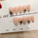 Yeknu  10Pcs Handmade Press On Nails Almond Nude French False Nails with Blueberry & Polka Dot, Reusable Glossy Fake Nails for Women