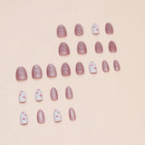 Yeknu  24Pcs Almond Press-On Nails in Pink Cat Eye with Heart & Strawberry Designs – Glossy Acrylic Stick-On Nails for Women & Girls