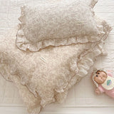 Yeknu INS Princess Ruffle Edge Gauze 100% Cotton Pillow Case Breathable Duvet Cover Without Filler 3PCS Floral Home Bedding Set
