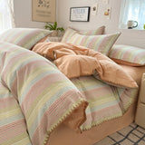 Yeknu Nordic Bedding Set Striped Duvet Cover Set 100% Cotton Soft Flat Sheet Single Twin Size Double Bed Sheet Set For Bedroom Decor
