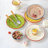 Yeknu Korean Retro French Letter Ceramic Disc Graffiti Dessert Breakfast Pasta Creative Kitchen Supplies Food Photography Plate