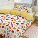 Yeknu  Comfortable Skin - Friendly Thickened 3 - Piece Bedding Set (Duvet Cover + 2 Pillowcases) Autumn Mushroom & Maple Leaf Print