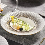 Yeknu  Creative high-end luxury stone relief design dining plate ceramic tableware home kitchen restaurant supplies straw hat bowl, 1Pc