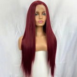 Yeknu  Long Dark Red Silky Straight 13x4 Lace Front Wigs for Women Free Part Burgundy 99J Natural Synthetic Hair Daily Party Cosplay