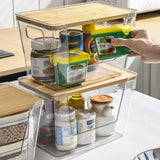 Yeknu  Kitchen organizing box with bamboo lid - Space-saving vanity storage box - Stackable kitchen storage bins with ventilation holes