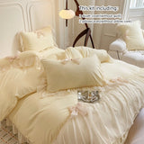 Yeknu  3pcs White Bedding set ruffles Duvet Cover Set (1*Duvet Cover + 2*Pillowcase, Without Core)for bedroom guest room