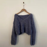 Yeknu  Autumn Winter Pullover Furry Sweater Tops Women V-Neck Korean Modis Ladies Cropped Sweaters Long Sleeve Loose Woman Sweater