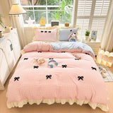 Yeknu Classic Plaid Duvet Cover, Soft Lace Bedding Set, Skin-Friendly Bow-Design Duvet Cover