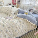 Yeknu  new small fresh printing French lace lace double four-piece set bedding wrinkled yarn student three-piece set
