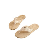Yeknu  Summer new imitation hemp rope travel hemp bottom women's sandals wear flip-flops beach flat bottom pinch slippers