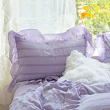 Yeknu Purple Princess Bedding Set Duvet Cover Pillowcase Linens Twin Queen King Bed Sheet Set Luxury Solid Color Woman Girl Kawaii Set