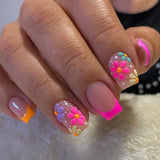 Yeknu  24Pcs Short Almond Press-On Nails Pink Floral French Tip Glossy&Elegant Full Cover Fake Nails for Women&Girls Spring,Daily Wear