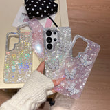 Yeknu  Glitter Aurora Butterfly Shell Case for Samsung Galaxy S25 S26 Ultra S24 Plus S23 FE A56 A55 A54 A16 A35 Laser Love Heart Cover