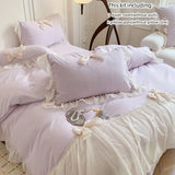 Yeknu  3pcs White Bedding set ruffles Duvet Cover Set (1*Duvet Cover + 2*Pillowcase, Without Core)for bedroom guest room