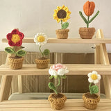Yeknu DIY Handwoven Mini Potted Flower Rose Office Desktop Ornamental Potted Plants Woolen Thread Finished Product Home Decoration