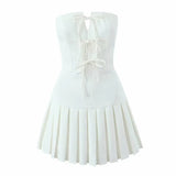 Yeknu  European And American Fashion Summer Women's Dress White Sleeveless Wrapped Chest Bow Mini Dress Ladies Party Dress