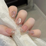 Yeknu  24pcs Short Square Press on Nails Floral Cat-Eye Full Coverage Nail Tips for Women&Girl Pearl French Removable Wearable Nail Art