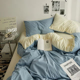 Yeknu  High Quality  Solid Color Double Washed Cotton Bedding 4 Pieces Set Student Dormitory Bed Linen Duvet Set Bed Suit