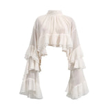 Yeknu  Solid Spliced Ruffles Loose Blouses For Women I Neck Long Sleeveless Temperament Minimalsit Shirts Female Fashion