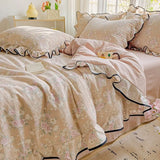 Yeknu  Kapok wrinkled double-layer yarn ruffle leaf edge summer quilt four-piece set washing machine washing air conditioner quilt