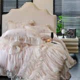 Yeknu 100% Tencel Bedding Set 60s Lace Flat Sheet Set With Pillowcase Queen King Double Size Bare Sleeping Skin-Friendly Bed Linen Set
