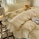 Yeknu  Class A French style printing lace four-piece set, simple small fresh bedding three-piece set