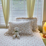 Yeknu 100% Cotton 2pcs Flower Prints Ruffles Pillowcases 48x74cm Sizes Cushion Cover for Bed Floral Style Adults Kids Pillowslip 베개커버