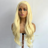 Yeknu  Blonde Long Wavy Synthetic Hair Pre Plucked Free Part Layered Natural Curly Body Wave 13X4 Lace Front Wigs for Women Daily