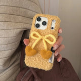 Yeknu  Luxury Furry 3D Bowknot Love Heart Case for iPhone 13 14 15 16 17 Pro Max 17Pro Candy Color Collision Winter Plush Ins Cover