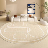 Yeknu  Beige Round Large Size Carpet Cream Style Bedroom Carpets Minimalist Lines Home Dedicated Rug Stripe Design Luxury Rugs Alfombra