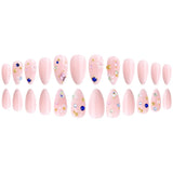 Yeknu  24pcs 3D Pearl Rhinestone Press On Nails Luxury Crystal Gem Fake Nail Almond Clear Nude Bling False Nail for Women&Girl