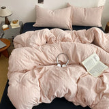 Yeknu  Bed Four-Piece Set High Gram Weight Cationic Jacquard Solid Color Quilt Cover Student Dormitory Bed Sheet Three-Piece Set