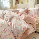 Yeknu 100% Cotton 4-Piece Duvet Cover Set (1 Duvet Cover 2 Pillowcases 1 sheet), Minimalist Cartoon Design, Ultra-Soft Bedding Set