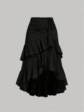Yeknu  Summer Elegant High Waisted Ruffle Pleated Midi Skirt Women Wrap Casual Summer Beach Ladies Skirts Tiered Side Tie