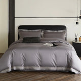 Yeknu  3 Line Embroidery Duvet Cover and 2Pillow Shams Set with Zipper Closure 100%Cotton 600 TC Premium Quality Ultra Soft Bedding set