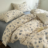 Yeknu  4PCS Vintage Style Bedding Set Princess Lace Duvet Cover 200x230cm Flat Sheet Set Twin Double Size Bed Set For Bedroom Decor