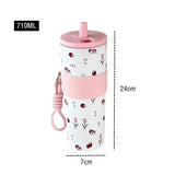 Yeknu  710ml Fashion Flower Stainless Steel 316 Vacuum Flask With Straw Leak-Proof Coffee Tea Cold Drink Car Thermos Mug Travel Tumbler