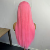 Yeknu  Pink Straight Wig 13*4 Synthetic Lace Front Wigs for Women Hot Pink Wig Long Silk Straight Wig Free Part Daily Wear Cosplay Wigs
