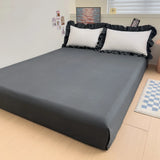 Yeknu Ins Princess Bedding Set 2024 New Duvet Cover Fresh Blue Solid Color Floral Wrinkled Yann Bed Set Of Four Pieces Bed Sheets
