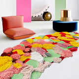 Yeknu Handmade Wool Carpet Floral Design Irregular Living Room Area Rug Modern Ins Long Bedside Carpets Soft Fluffy Bedroom Rugs