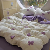 Yeknu  Duvet cover set (1*Duvet Cover + 2*Pillowcase, sheet), Butterfly knot yarn embroidery Bedding Set, Soft Comfortable