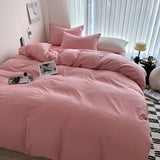Yeknu  Solid Bed Linen Cotton Bedding Set with Sheet Duvet Cover Pillowcase Single Couple Bedsheet King Queen Double Twin Size