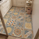 Yeknu  Retro Plaid Kitchen Floor Mat Oil-proof Waterproof PVC Leather Carpet Fashionable Home Decoration Free-cut Balcony Rugs Alfombra