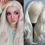 Yeknu  Platinum Blonde Wig Natural Wavy Synthetic Hair Lace Front Wig Long Curly Colored White Blonde Lace Frontal Wigs for Women Party